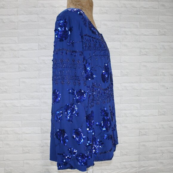 DRAPER'S & DAMON'S Jacket Sequin Beaded Evening Formal Royal Blue Plus Size 1X - Picture 4 of 15